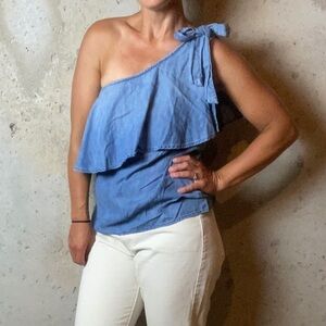 Cloth & stone anthro chambray one shoulder top